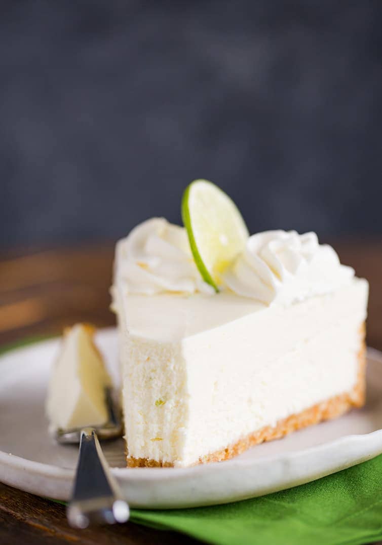 slice of no bake key lime cheesecake
