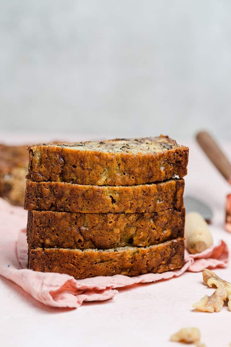 stack of slices of banana bread