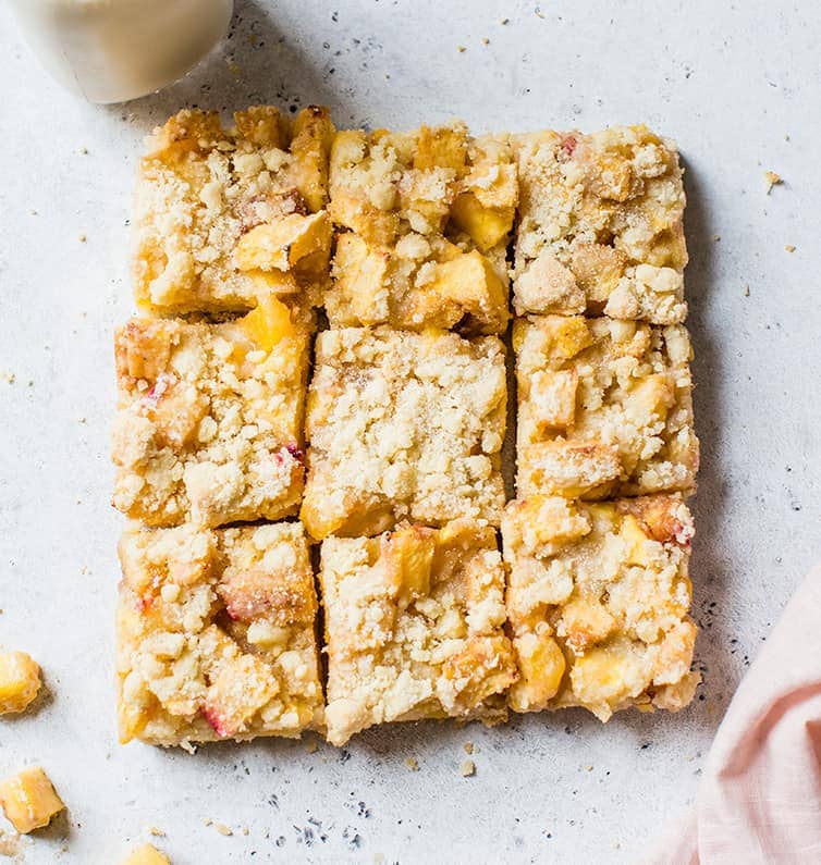 overhead image of peach crumb bars