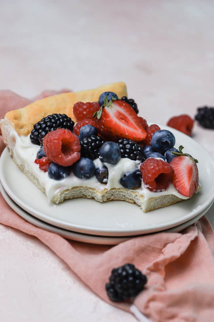 slice of fruit pizza on a plate