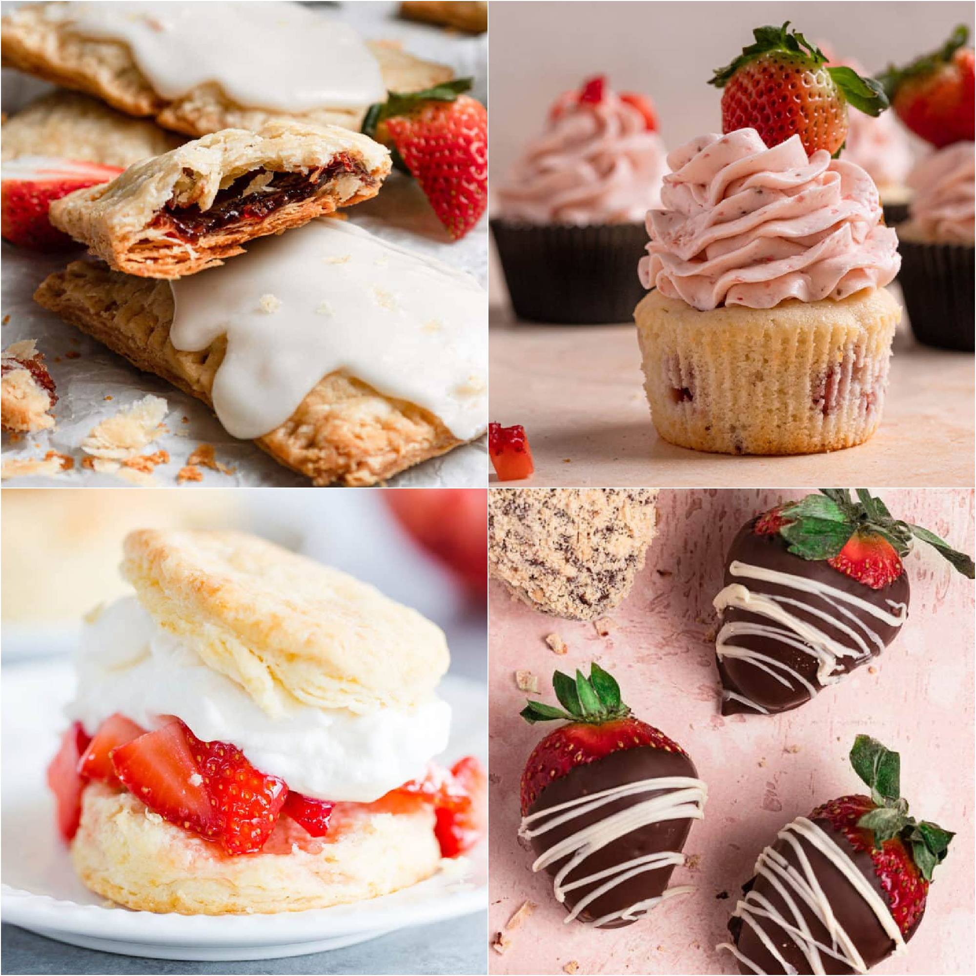 a collage of 4 images of a variety of desserts