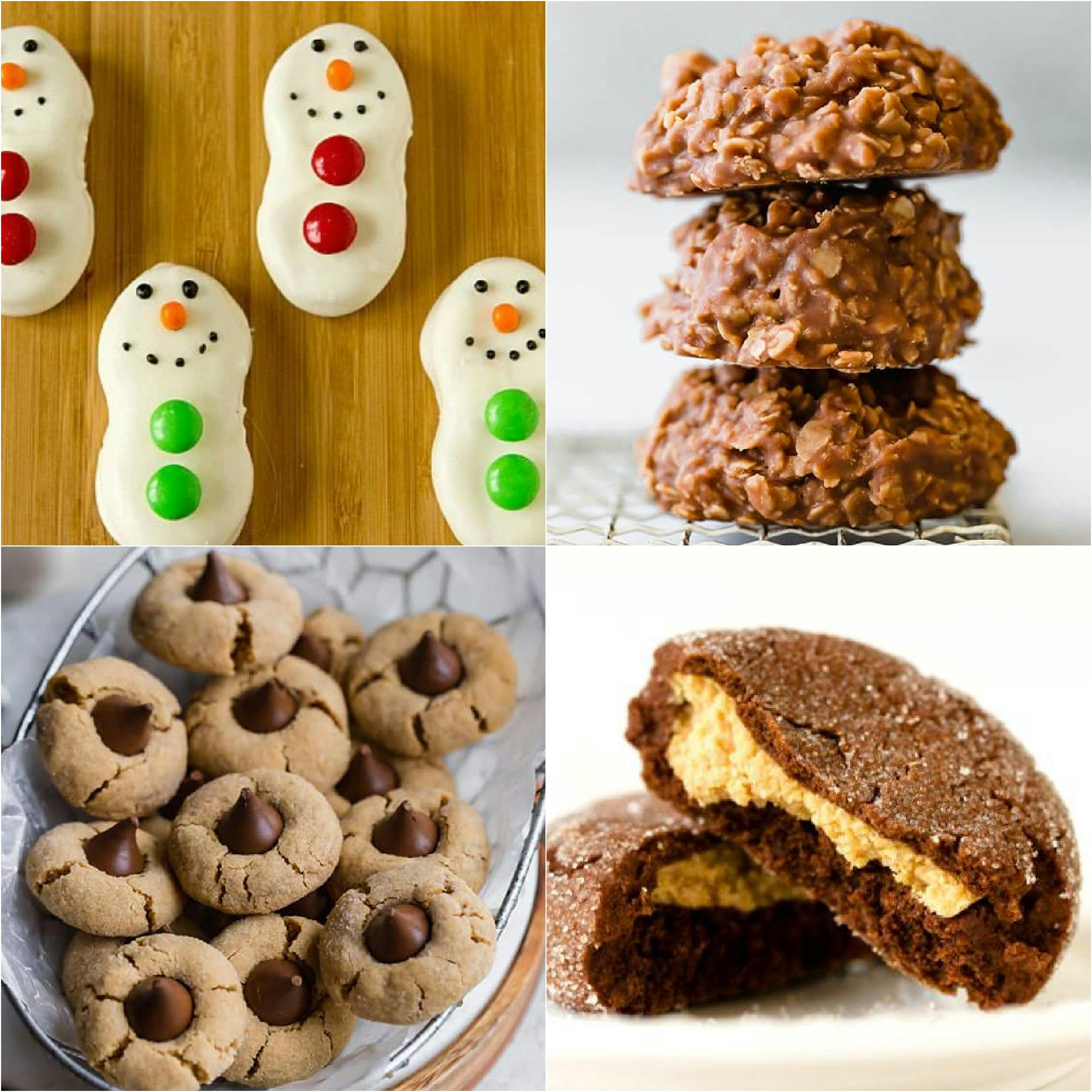 a collage of 4 images of a variety of cookies