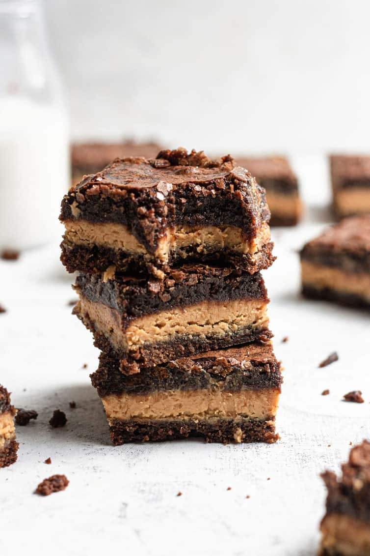 stack of peanut butter stuffed brownies