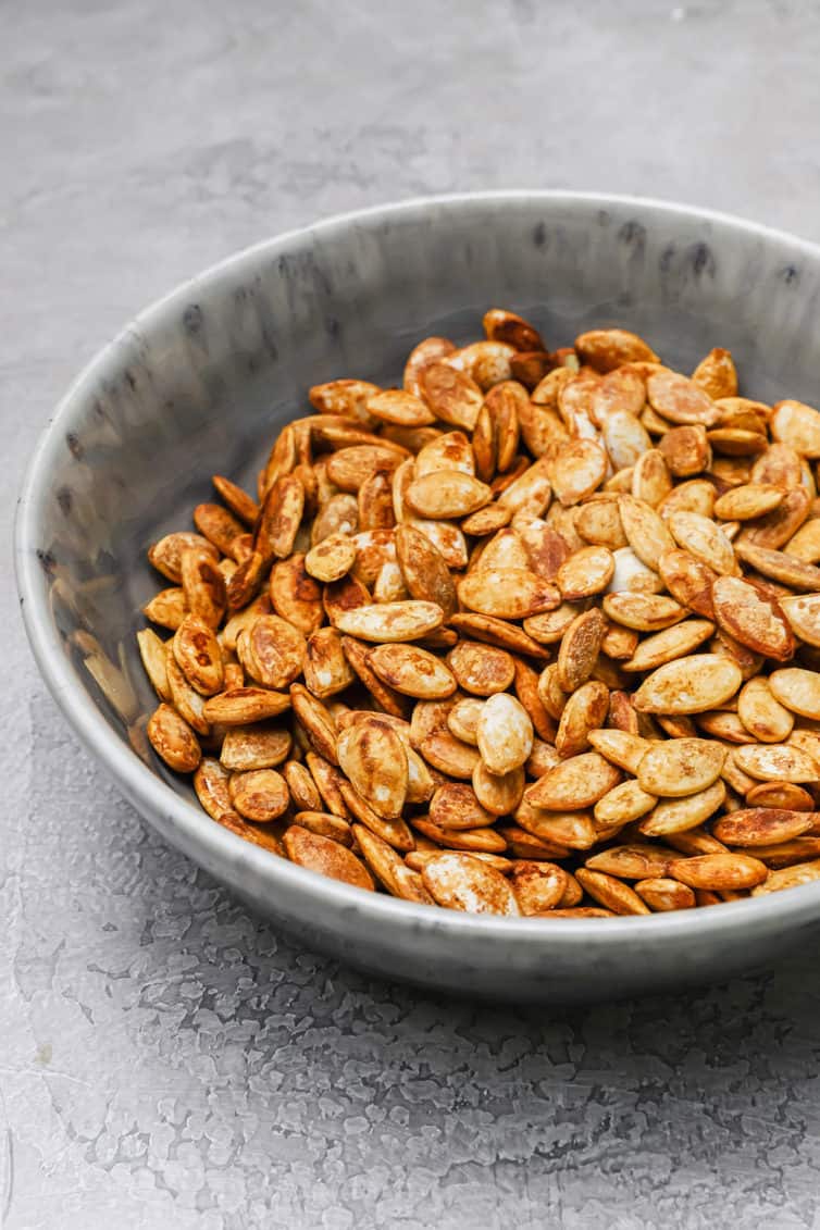 roasted pumpkin seeds in a bowl