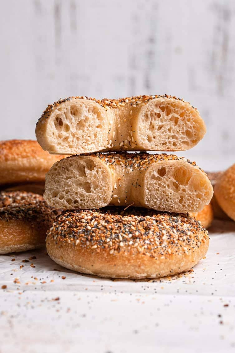 Stack of bagels.