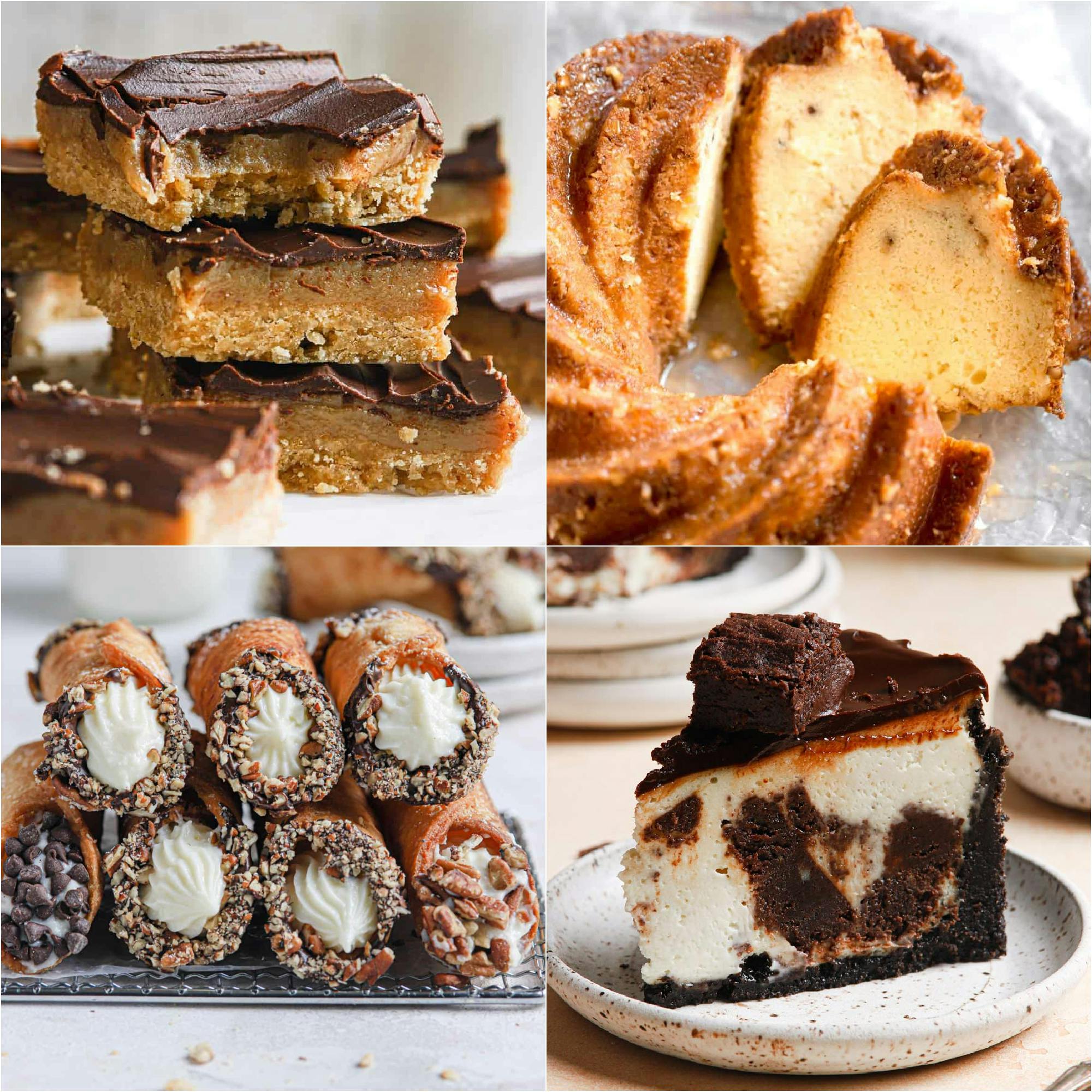a collage of 4 images of a variety of desserts