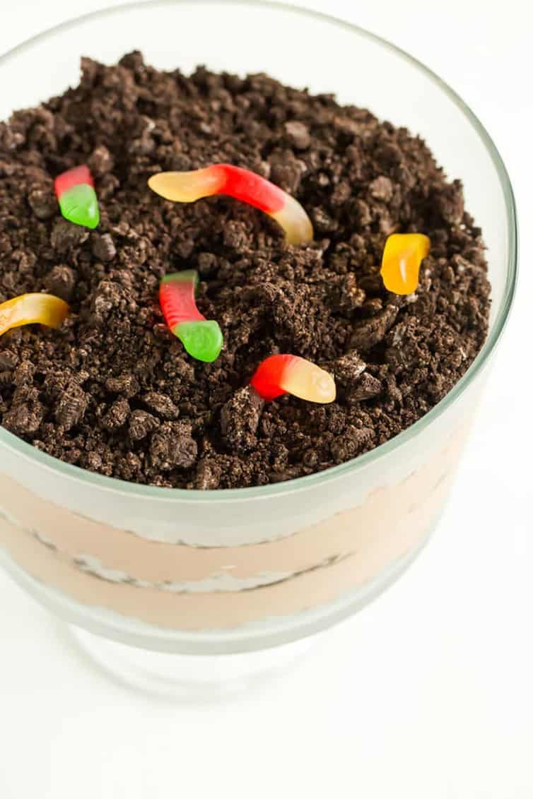 dirt dessert in a glass trifle dish