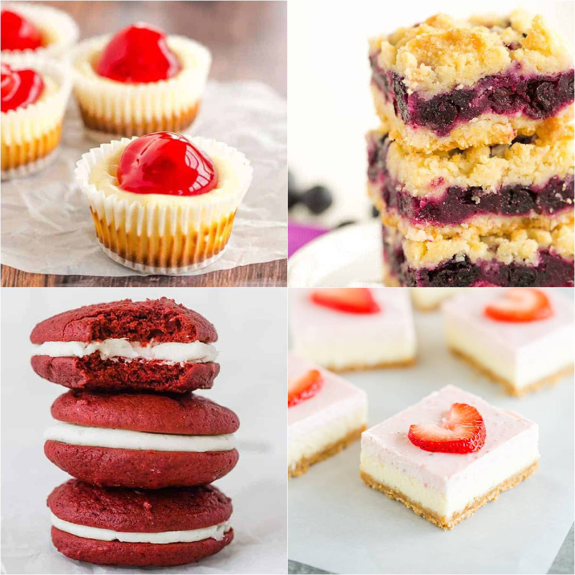 a collage of 4 images of a variety of desserts