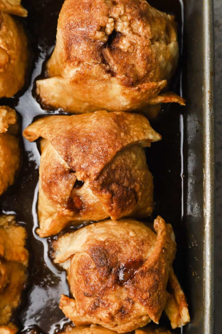 overhead image of baked apple dumplings