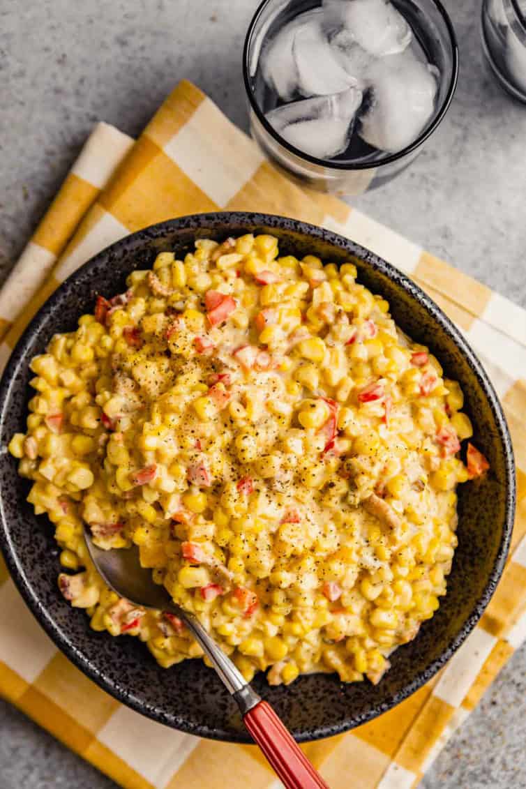 overhead image of mexican corn salad in a bowl