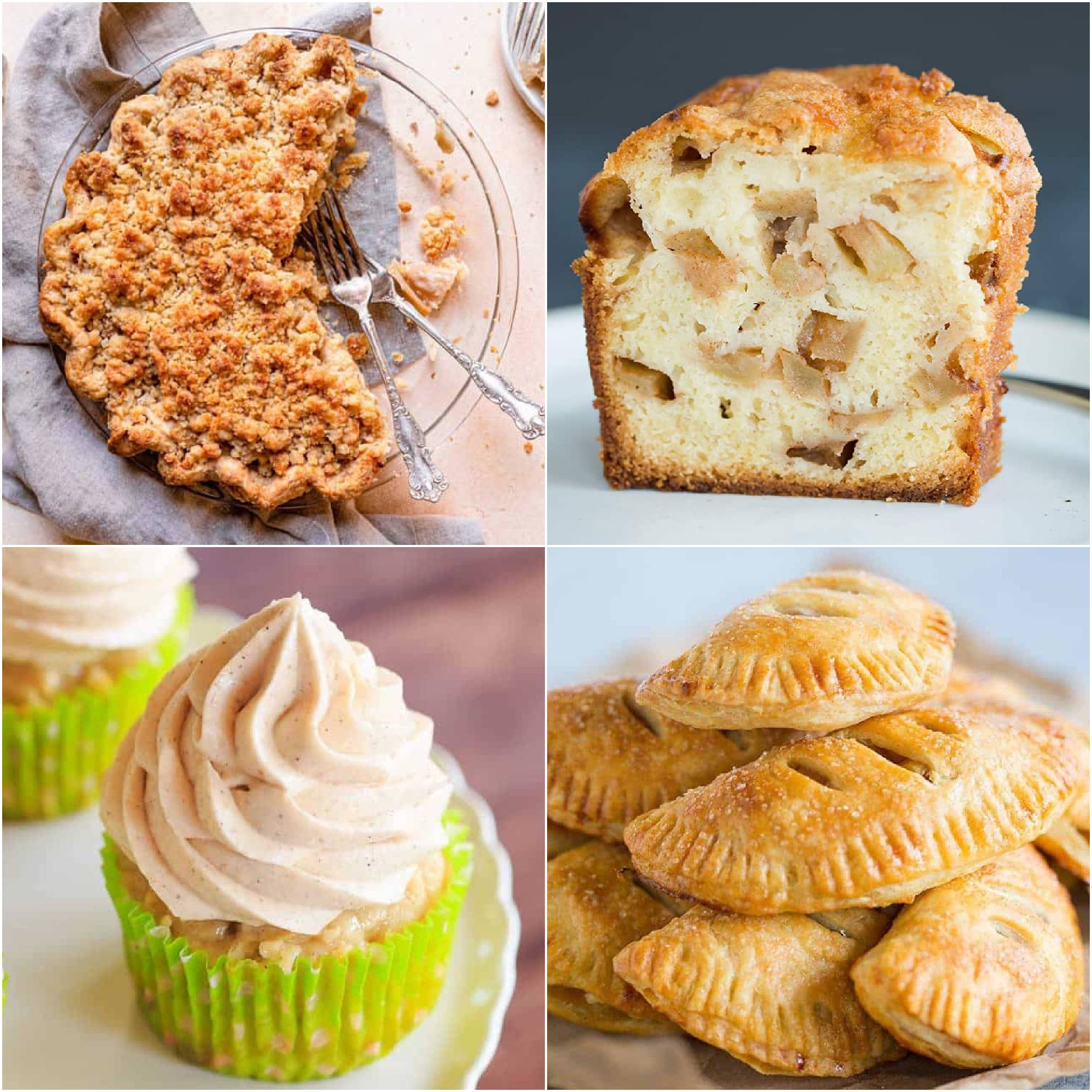 collage of 4 images of apple desserts
