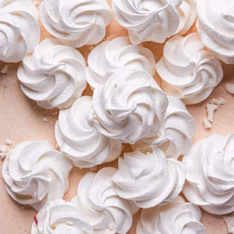 Overhead image of meringue cookies.