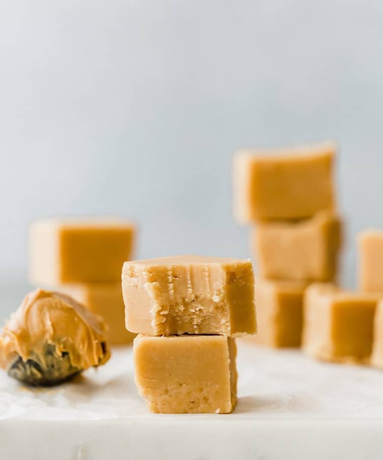 Squares of peanut butter fudge.