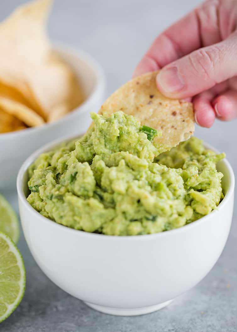 guacamole in a white bowl