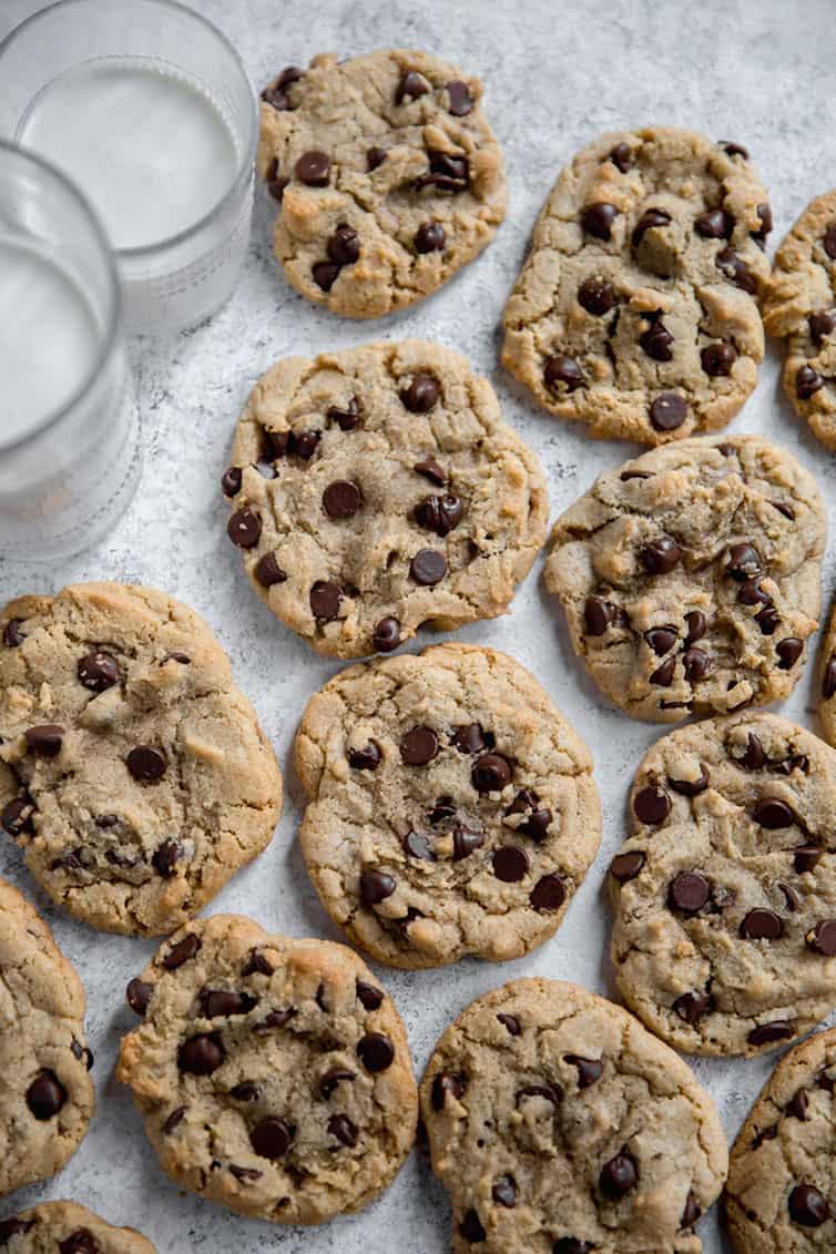overhead image of chocolate chip cookies