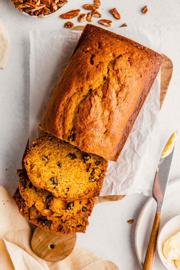 overhead image of pumpkin bread