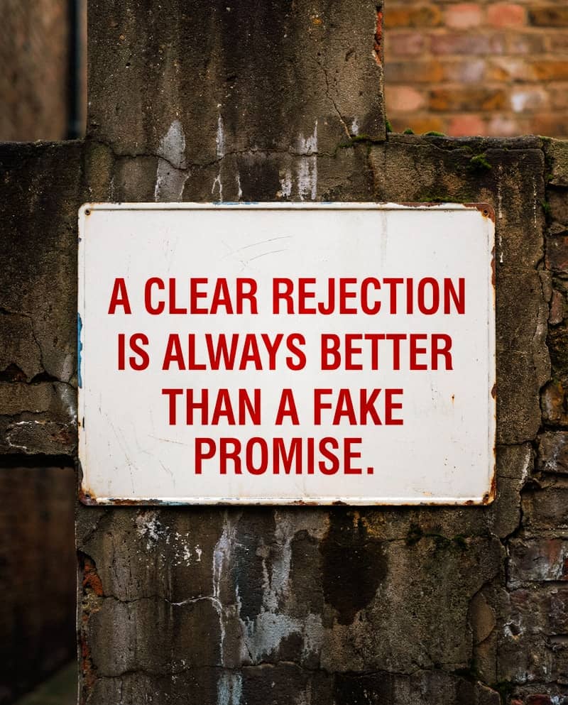 A clear rejection is better than fake promise.
