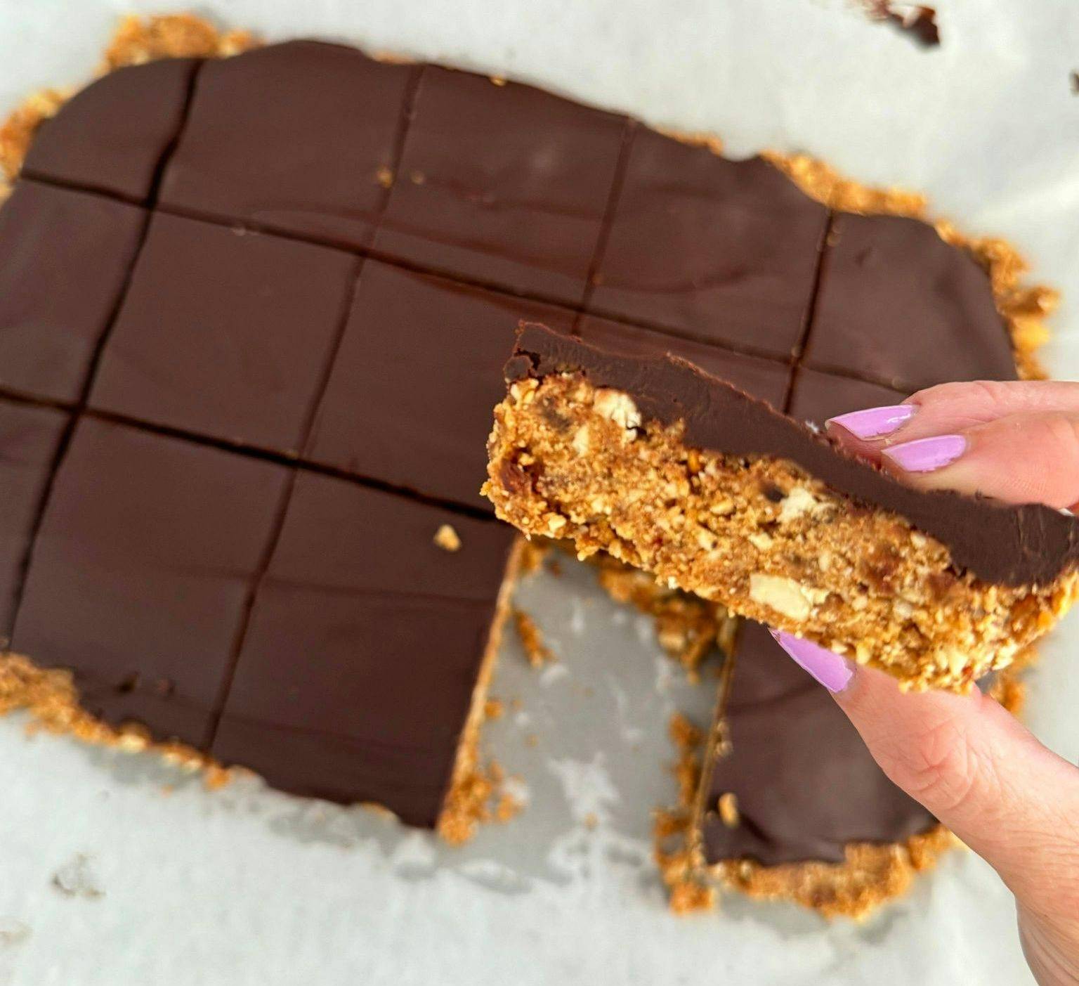 Delicious and nourishing choc nutty slice