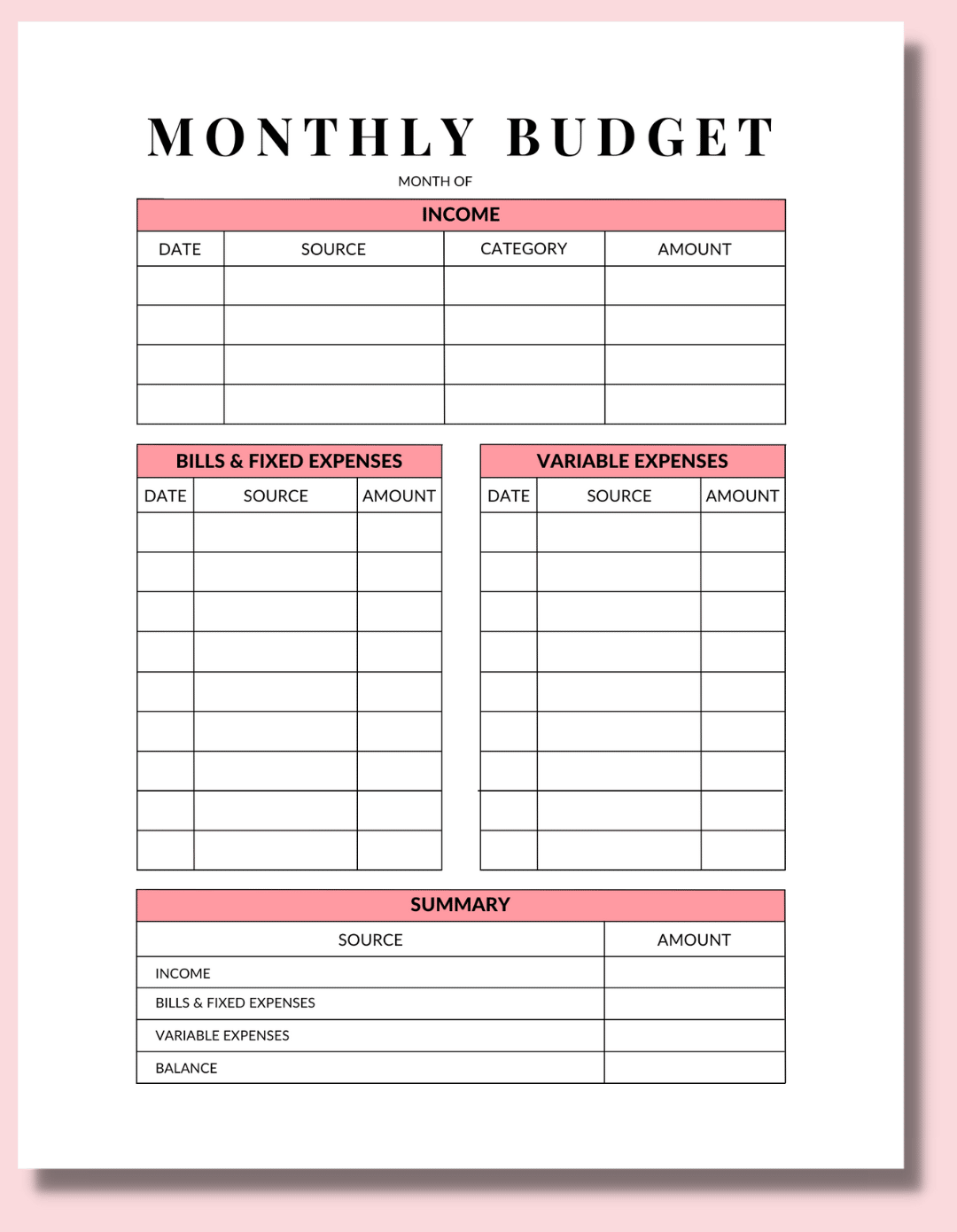 Budget Planner (Printable) – Mint Notion Shop