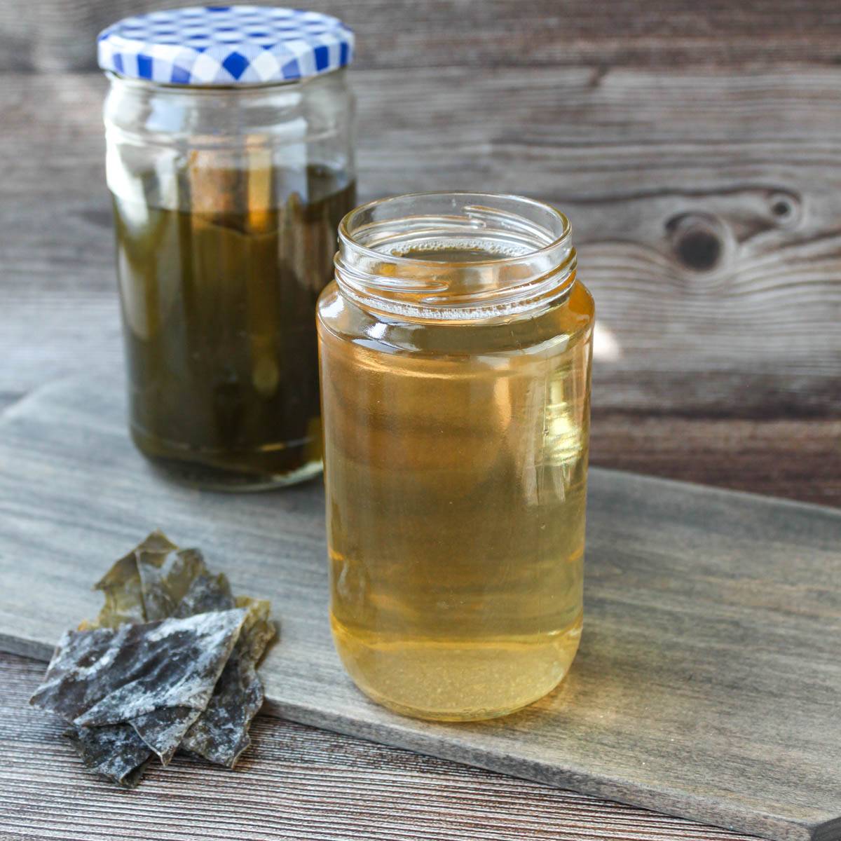 kombu dashi in a glass jar.