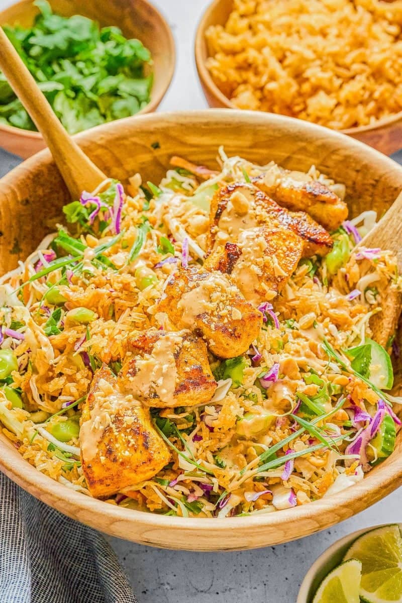 Chicken Satay Crispy Rice Salad Bowls