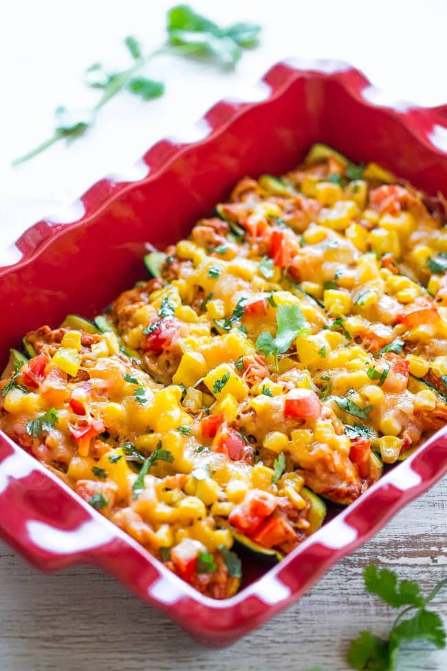 Loaded Chicken Enchilada Zucchini Boats