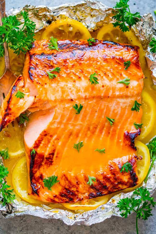 Grilled Honey Lemon Butter Salmon