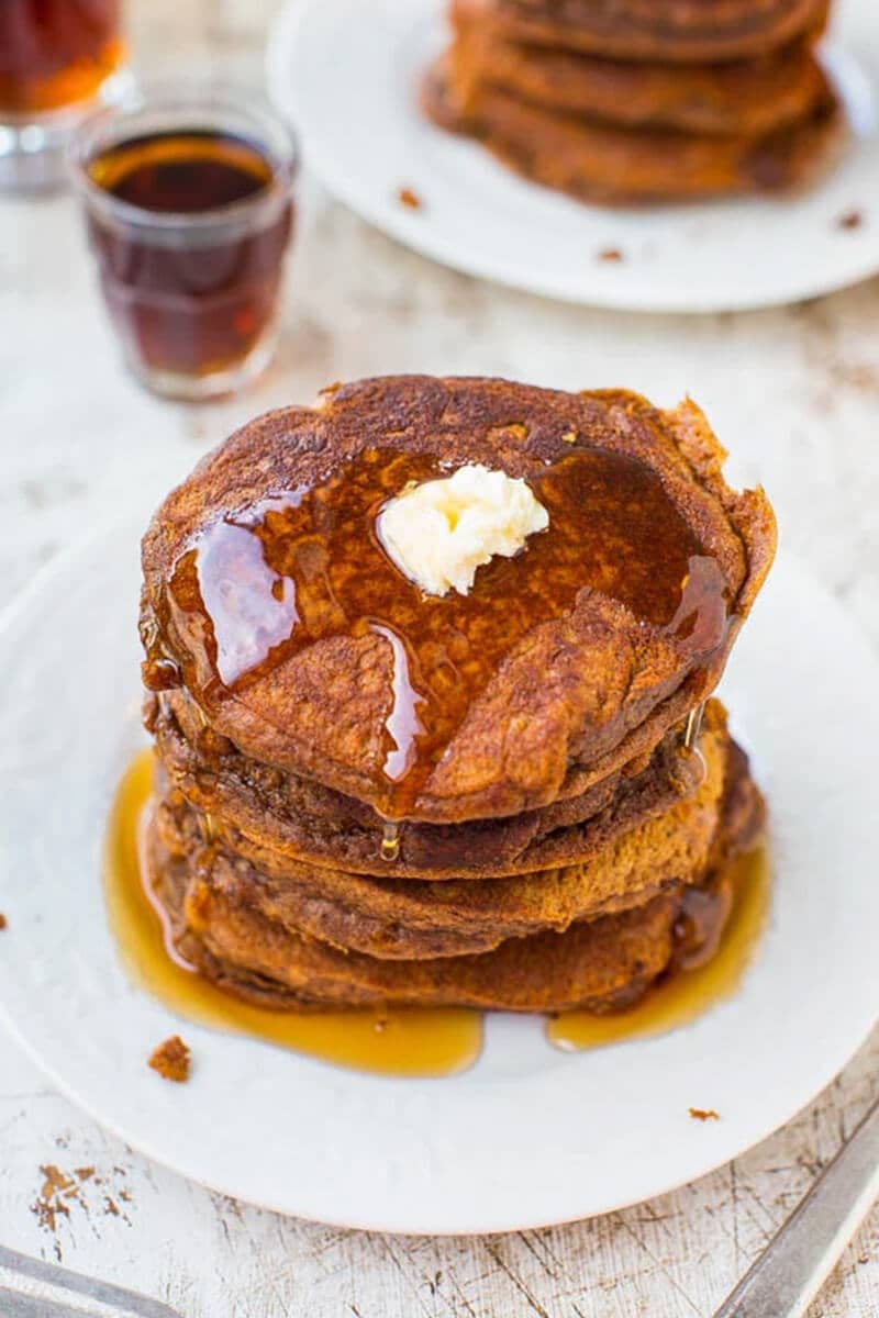 Gingerbread Pancakes with Ginger Molasses Maple Syrup