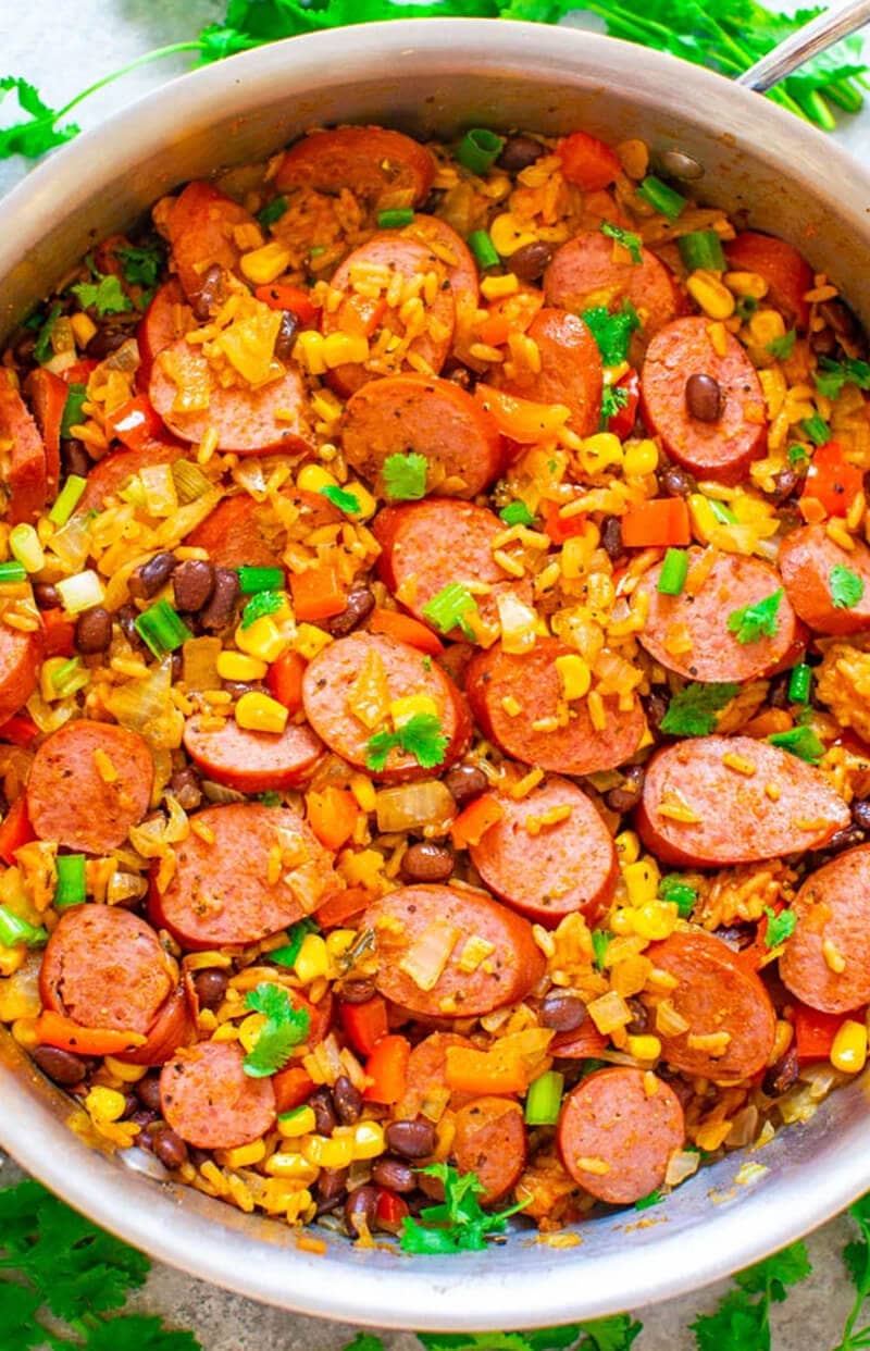 15-Minute Mexican Sausage, Black Beans, and Rice Skillet