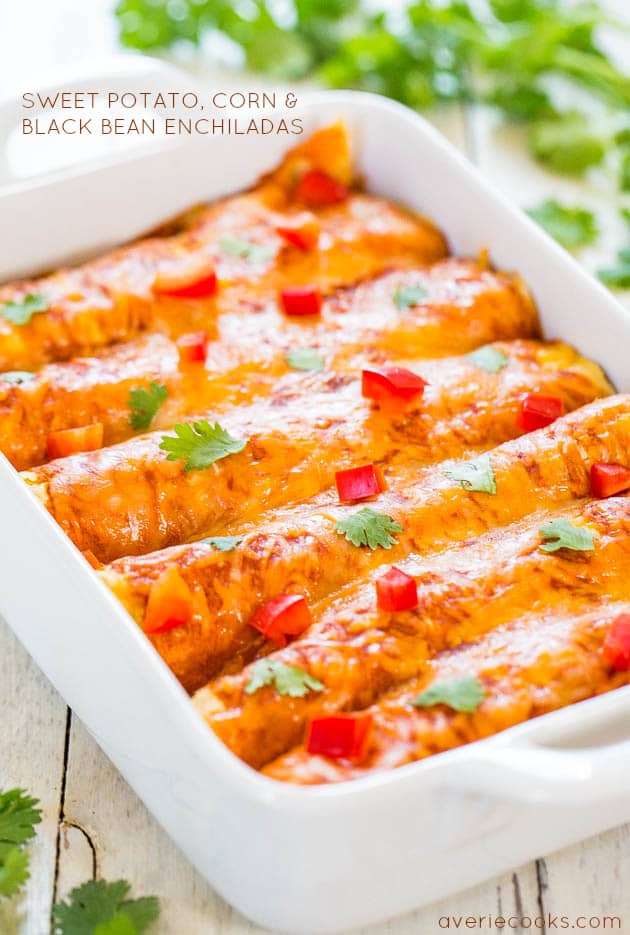 Sweet Potato, Corn, and Black Bean Enchiladas