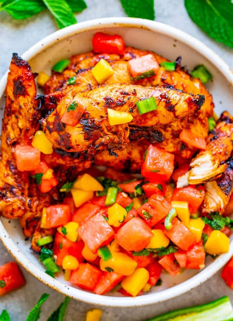 Grilled Chicken With Watermelon Mango Mint Salsa
