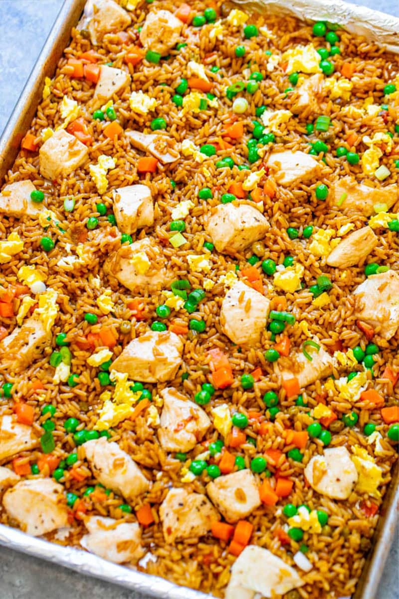 15-Minute Sheet Pan Chicken Fried Rice