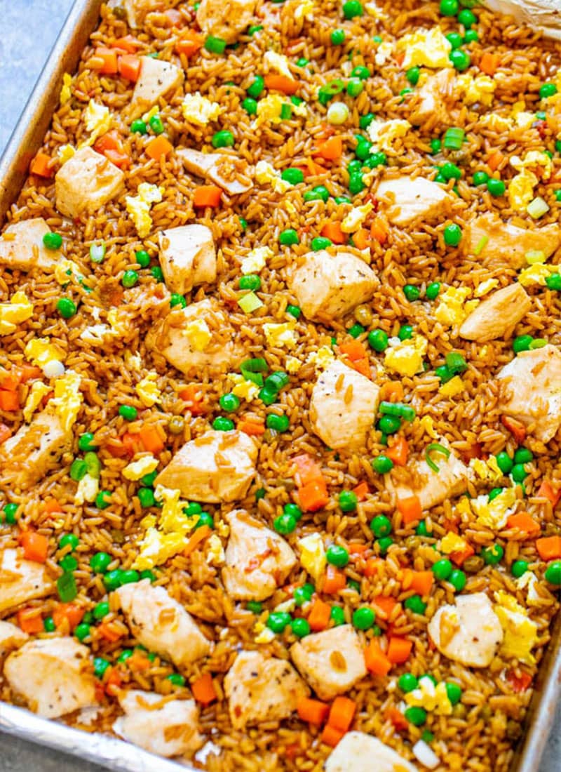 15-Minute Sheet Pan Chicken Fried Rice