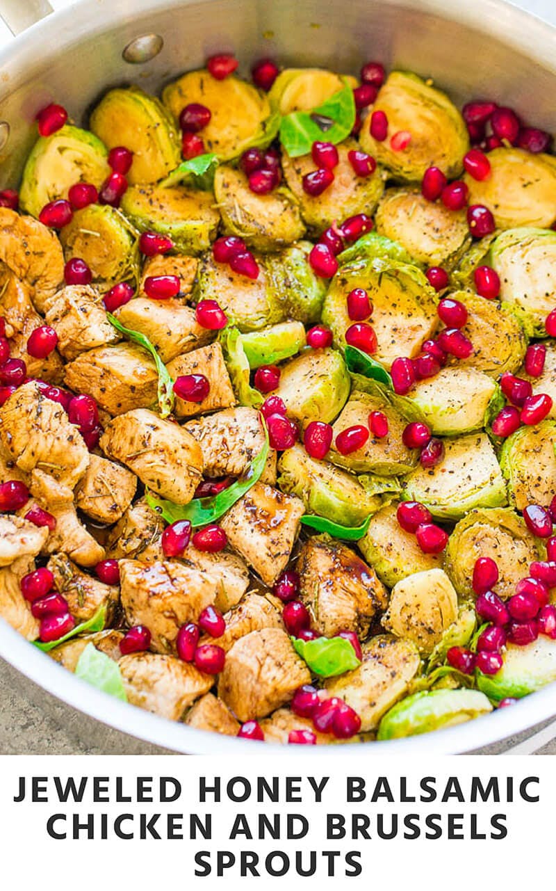 Jeweled Honey Balsamic Chicken and Brussels Sprouts