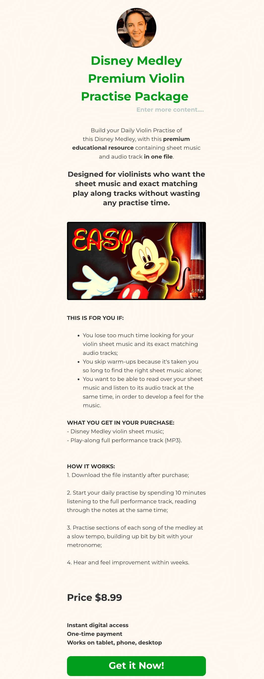 Disney Medley Premium Violin Practise Package