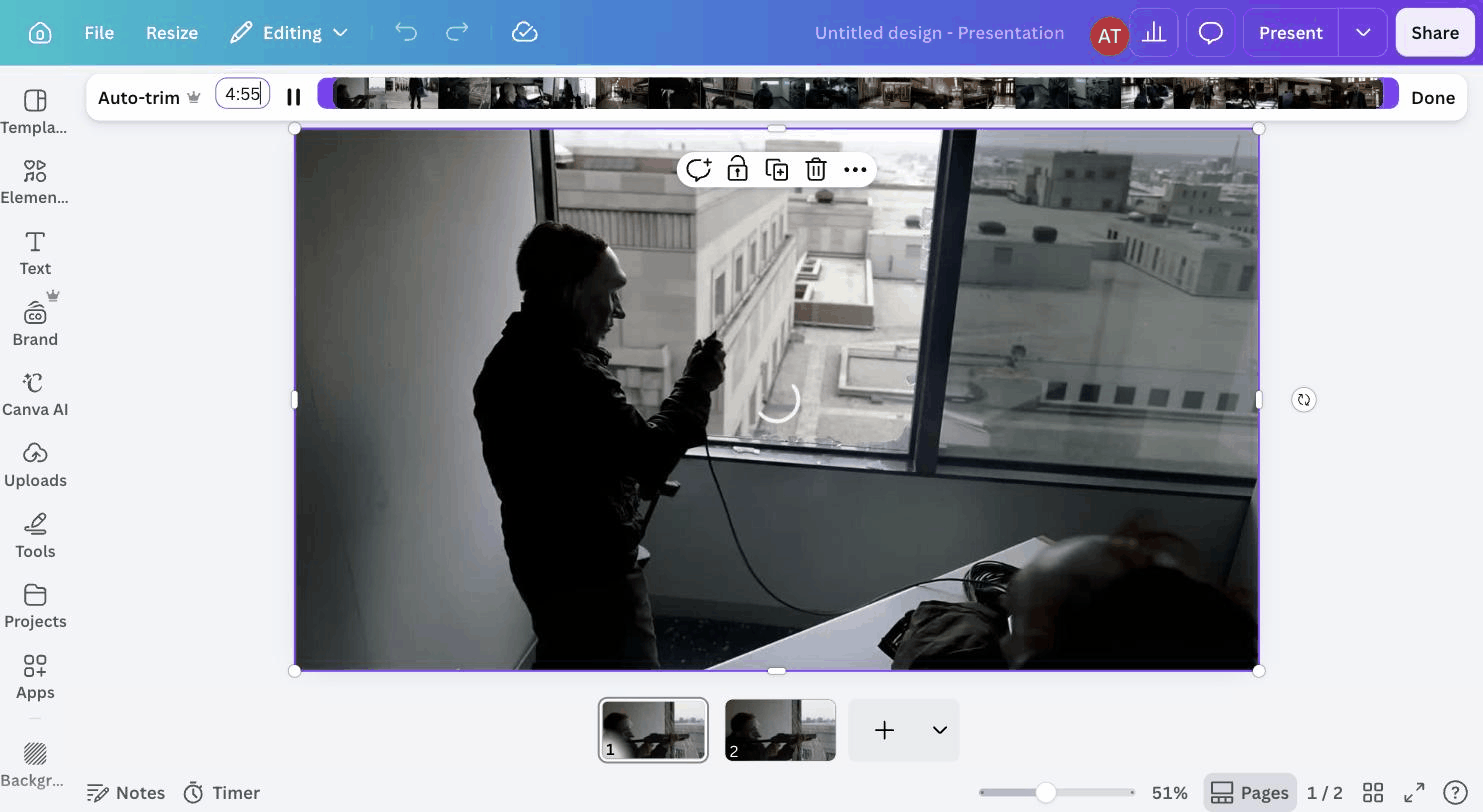Dragging Canva's trim handles in around the exact moment needed from the clip