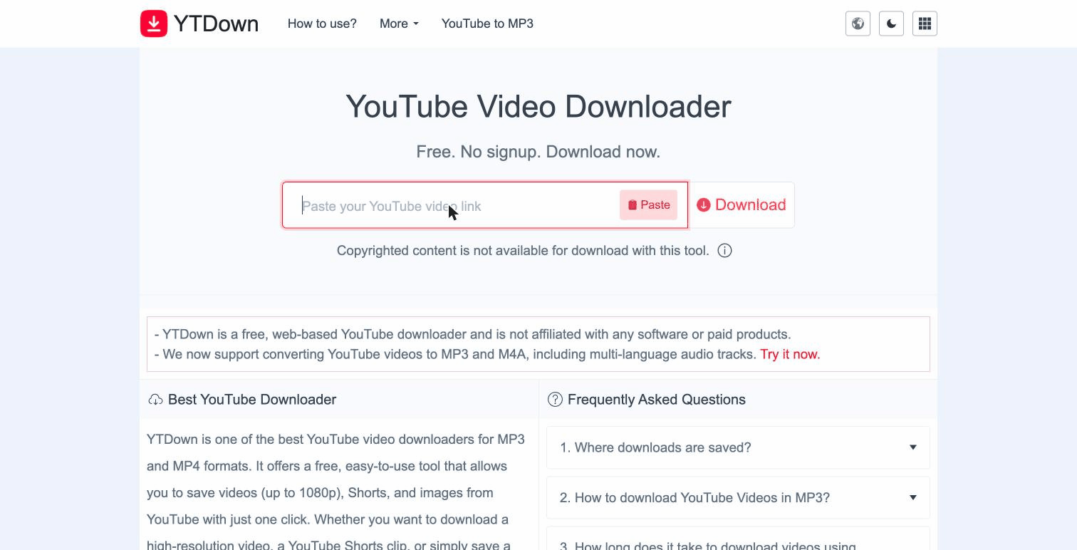 Pasting a YouTube link into a free video downloader site to save the clip