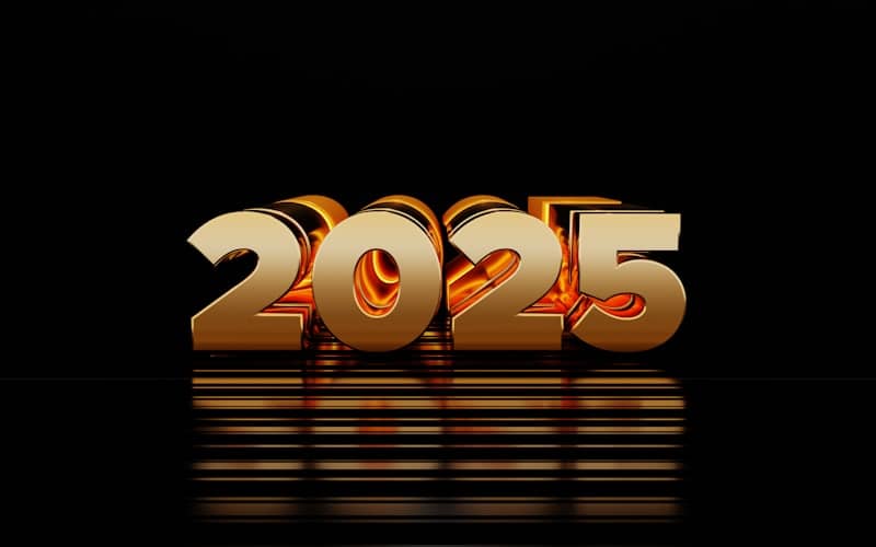 A black background with a gold new year sign
