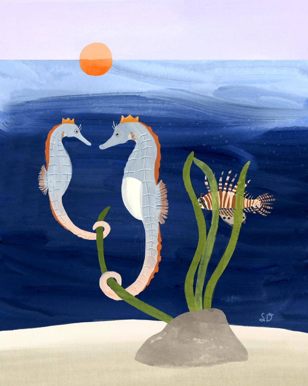 A couple of seahorses in the ocean