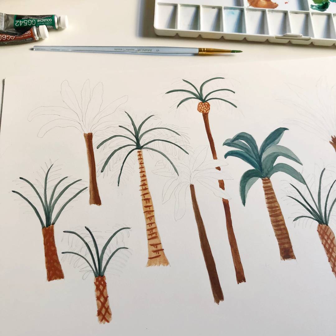 Palms painting in progress by Sophiequi