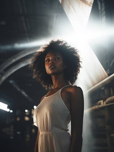 beautiful brown woman in white dress