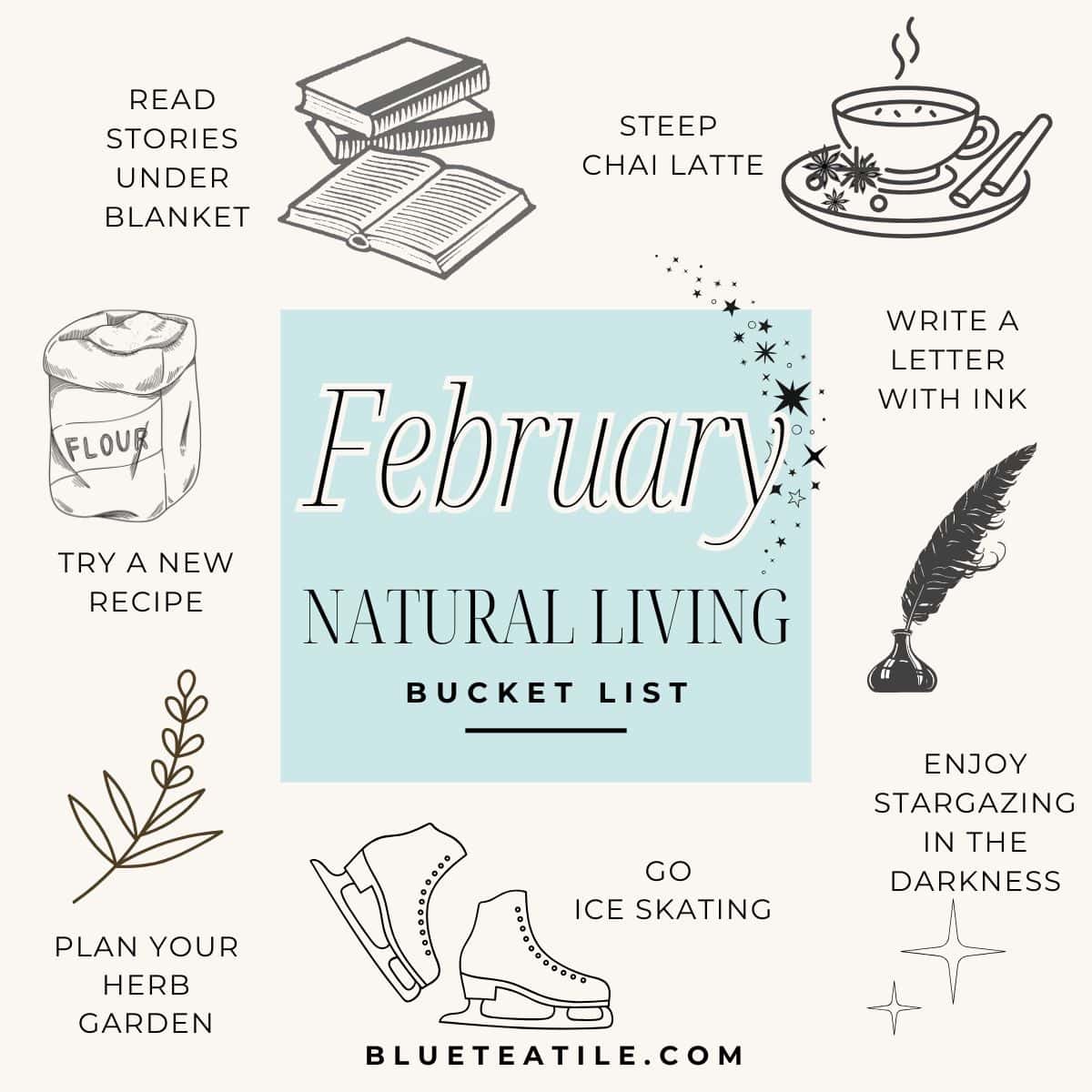 The Natural Living Bucket list for February with natural ways to celebrate this season.
