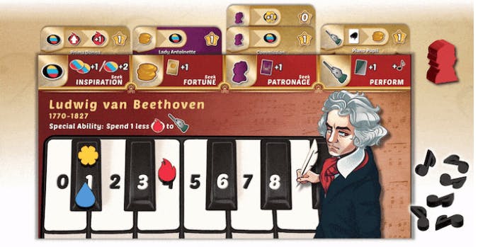Ludwig van Beethoven, 1770-1827. Special ability: spend 1 less passion to perform. Seek inspiration. seek fortune. seek patronage. perform