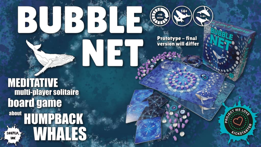 Bubble Net. Meditative multi-player solitaire board game about humpback whales