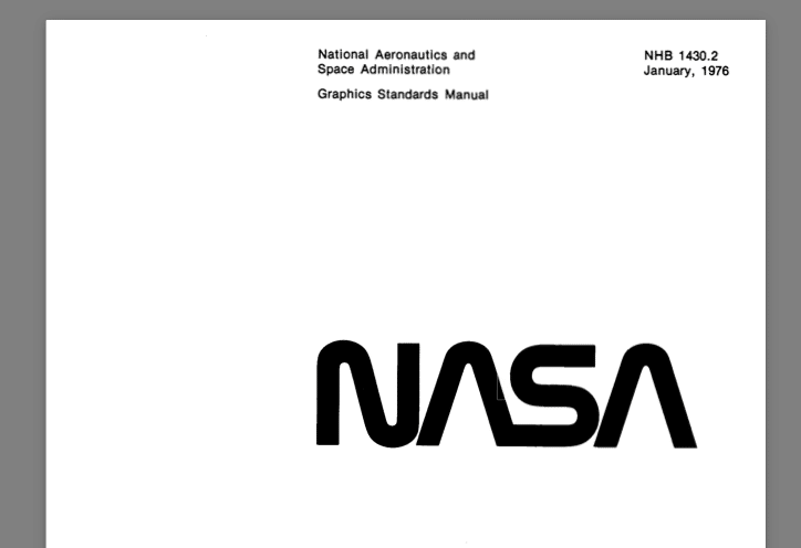 A screenshot containing the top half of the PDF document published by NASA called Graphic Standards Manual in 1976.