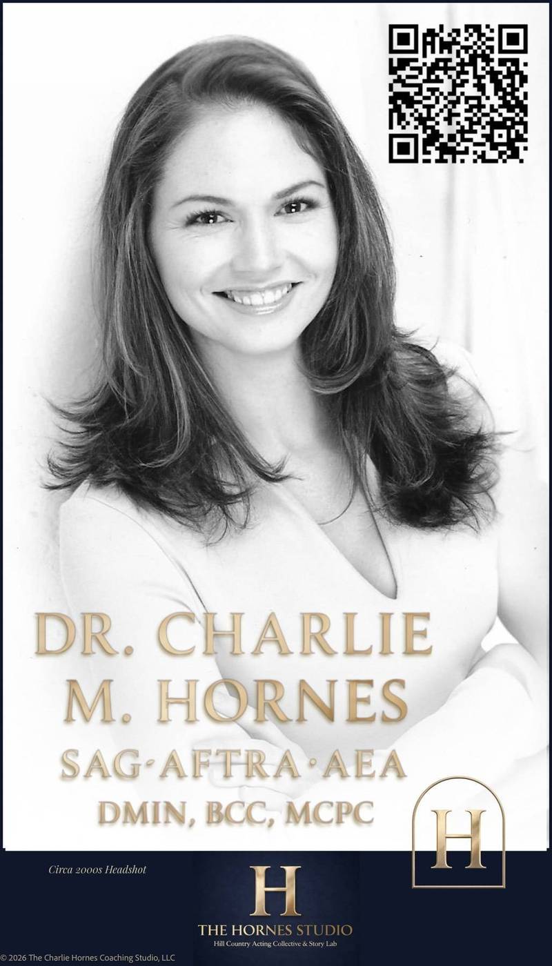 Vertical business card showing a headshot of Dr. Charlie M. Hornes with her name, credentials, and professional affiliations in gold serif text on a clean white layout.