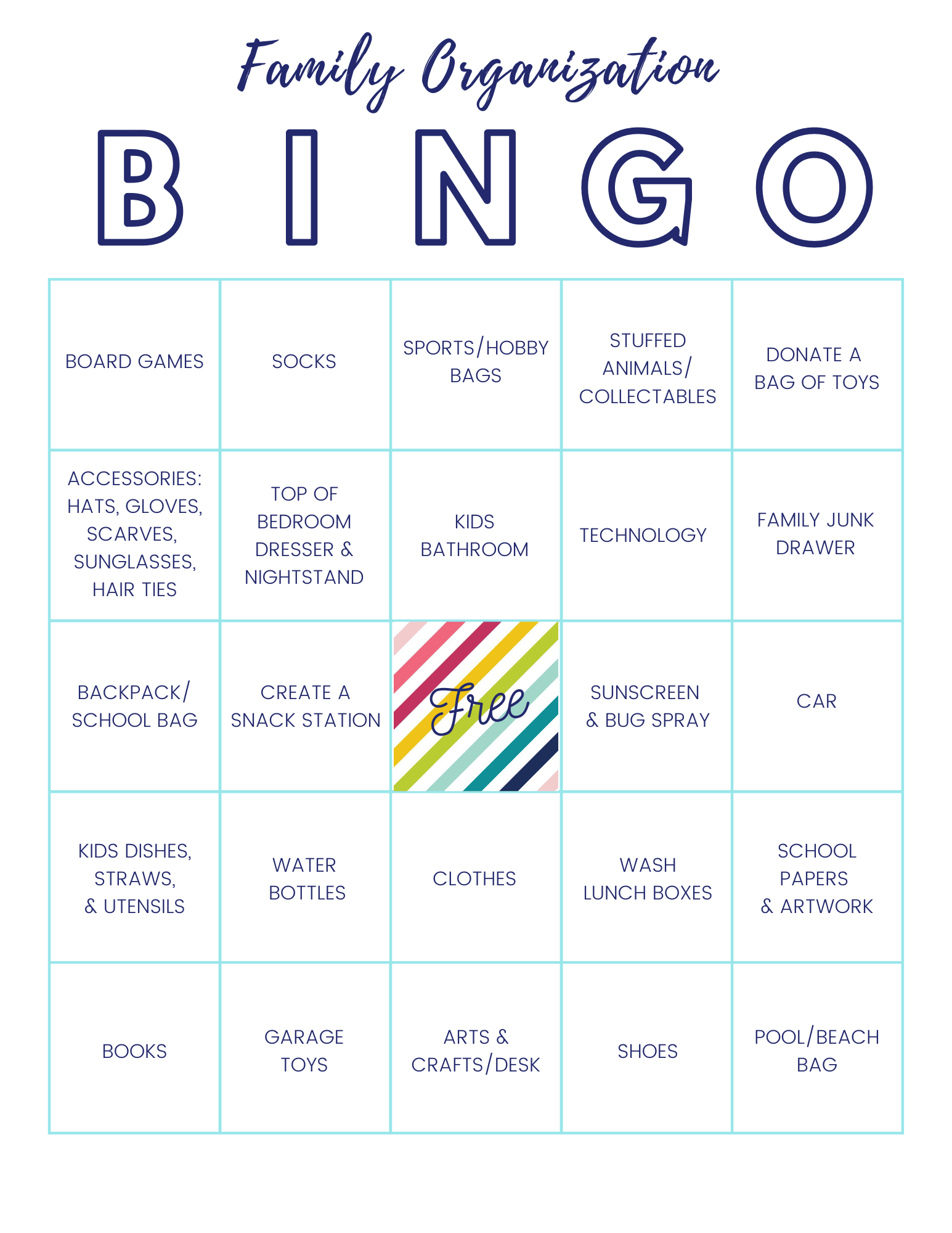 Family Organization BINGO