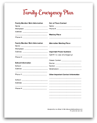 FREE Printable Emergency Plan