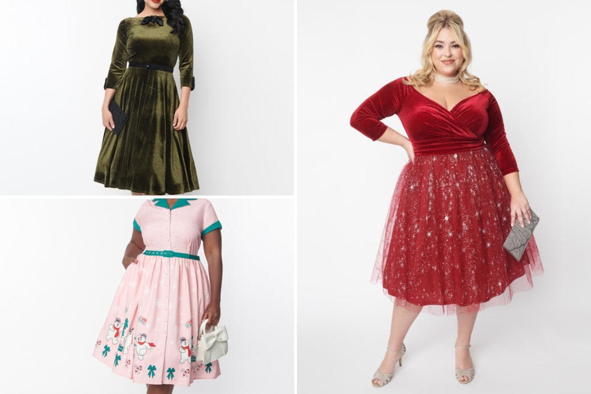 collage of vintage christmas dresses