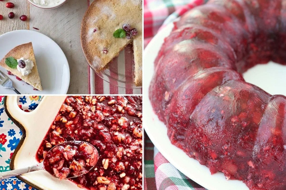 collage of cranberry dishes